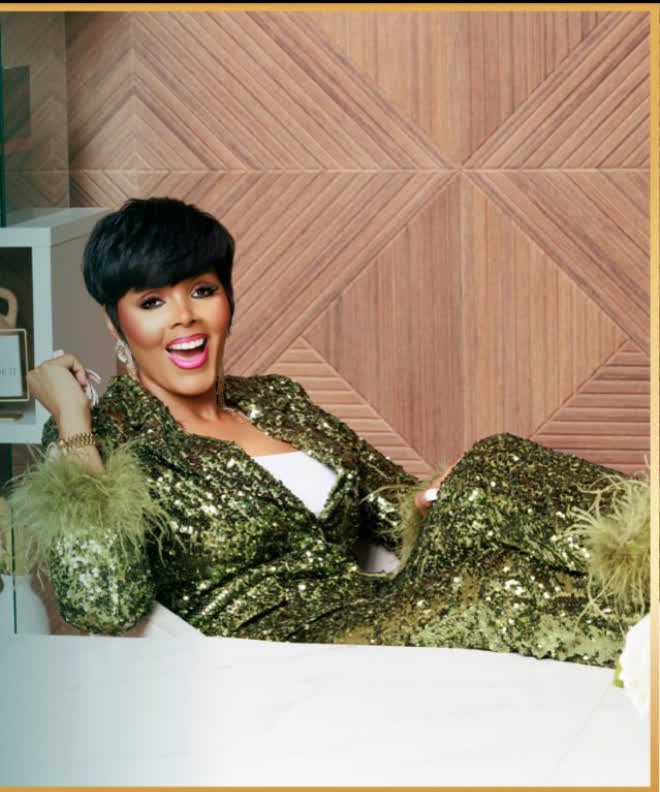 Joi Hunt in green sequins